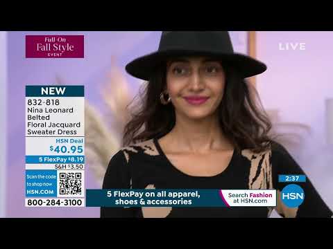 Nina Leonard Belted Floral Jacquard Sweater Dress