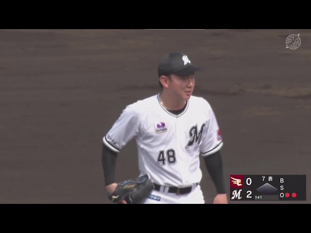 【ファーム】好反応!! マリーンズ・中村稔弥 ピッチャーライナーを上手く捕球しダブルプレー!! 2025年4月17日 千葉ロッテマリーンズ 対 東北楽天ゴールデンイーグルス