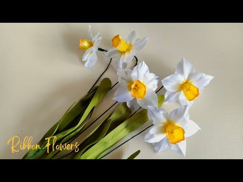 DIY |  How to Make Satin Ribbon Flower Daffodil Easy |  Daffodil Flower Tutorial from a Satin Ribbon