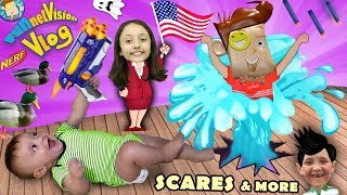 WHO FELL OFF THE PORCH   Shawn Crawls for NERF Toys   Sprinkler Joke Cam +Mor FV Vlog