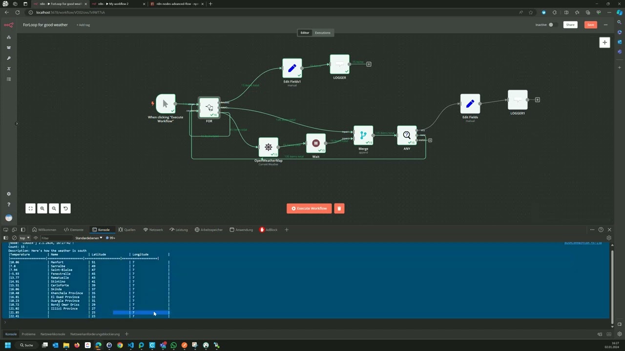 n8n ForLoop  - Find good Weather