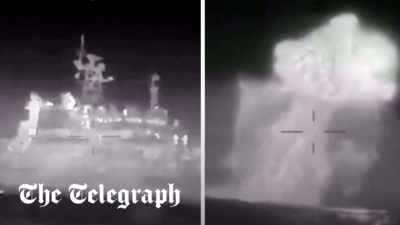 Watch: Ukrainian sea drones shoot down and sink Russian landing ship