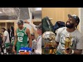 Celtics locker room celebrate advancing to NBA Finals after sweeping Pacers