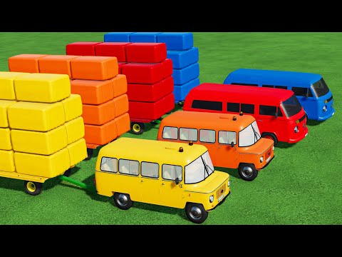 Garage Of Colors! Transporting Colored Hay Bales with MINI BUS to GARAGE!  Farming Simulator 22