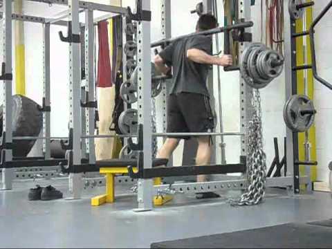 Ali Wilson Cambered Box Squats 130kg + 55kg Chains 6th June 2012