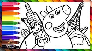 Desenhar e Colorir Peppa Pig e George Pig em Paris 🐷🗼🇫🇷🥖🎨🌈 Desenhos para Crianças