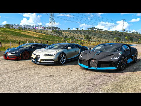 Thumbnail for Bugatti Divo vs Bugatti Chiron vs Bugatti Veyron Super Sport | Forza Horizon 5 by Bugatti Divo