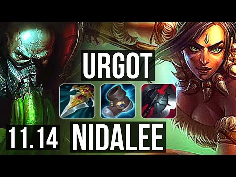 URGOT vs NIDALEE (JUNGLE) (DEFEAT) | 1400+ games, 6 solo kills, 900K mastery | KR Diamond | v11.14