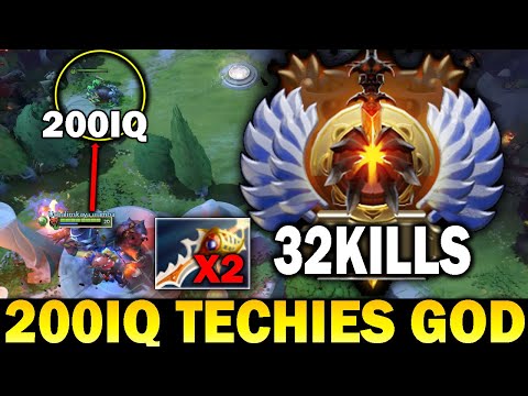 OMG 32Kills Techies God!!  200IQ Pro Play EPIC Comeback with 2x Rapiers   Techies Official