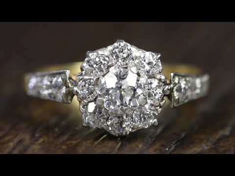 Antique Edwardian Diamond Cluster Engagement Ring 18ct Gold Platinum