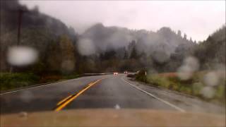 Rainy day drive to sea