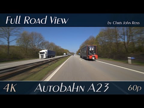 Autobahn (A23), Germany: Pinneberg-Mitte - Pinneberg-Nord - Rastplatz Forst Rantzau - 4K (2160p/60p)
