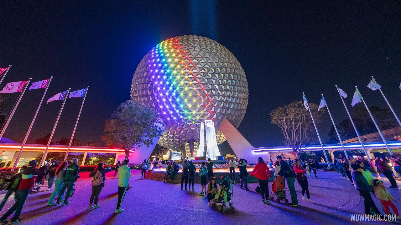 Spaceship Earth lighting to Rainbow Connection from The Muppets