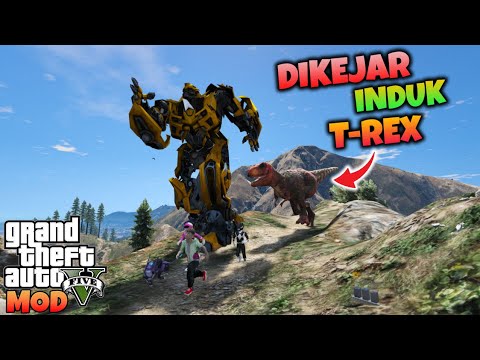 JUNIOR TRASFORMER BUMBLEBEE DAN MINI RANGER DIKEJAR INDUK TREX - GTA 5 MOD TRANSFORMER