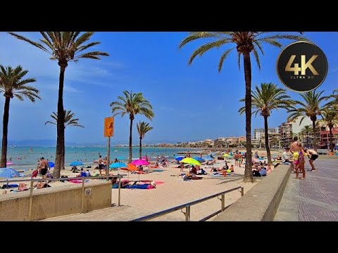 El Arenal, Mallorca (4K UHD) Walking Tour Along The Beach Summer 2023