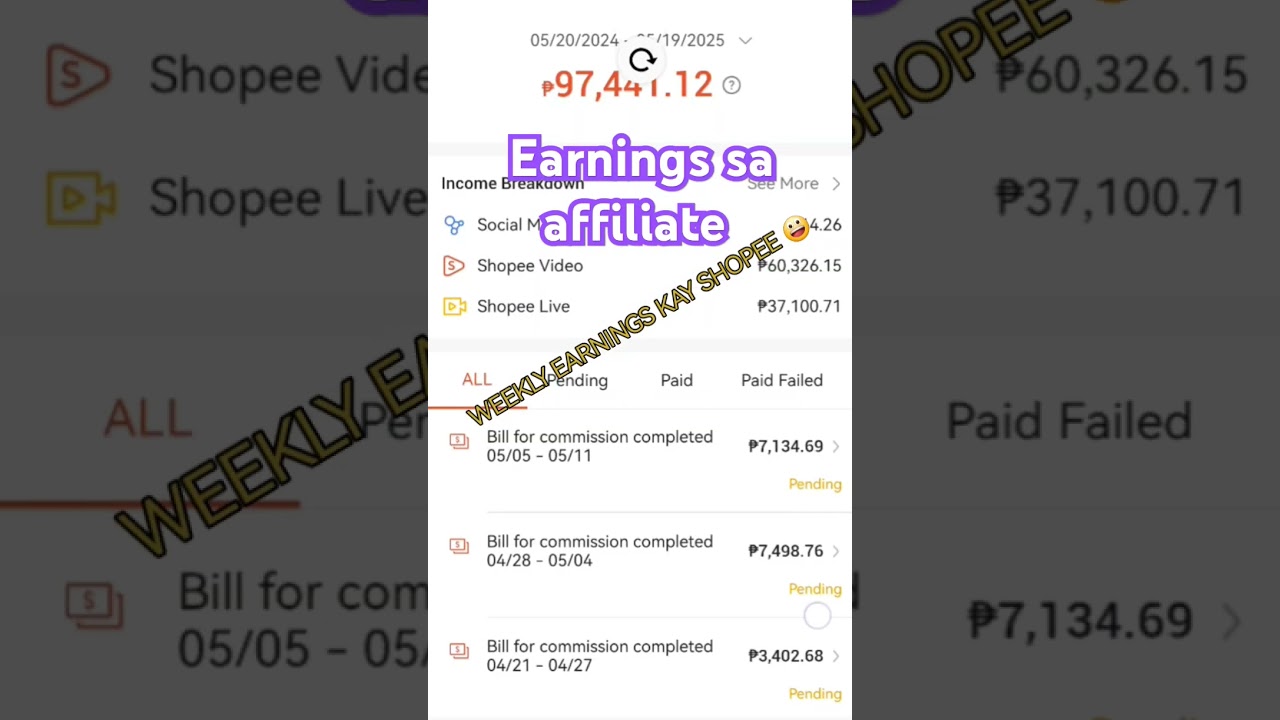 pendapatan mingguan dari afiliasi shopee