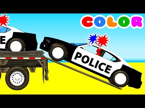 Color Police Cars on Bus and Spiderman Cartoon for kids w Superheroes for babies!