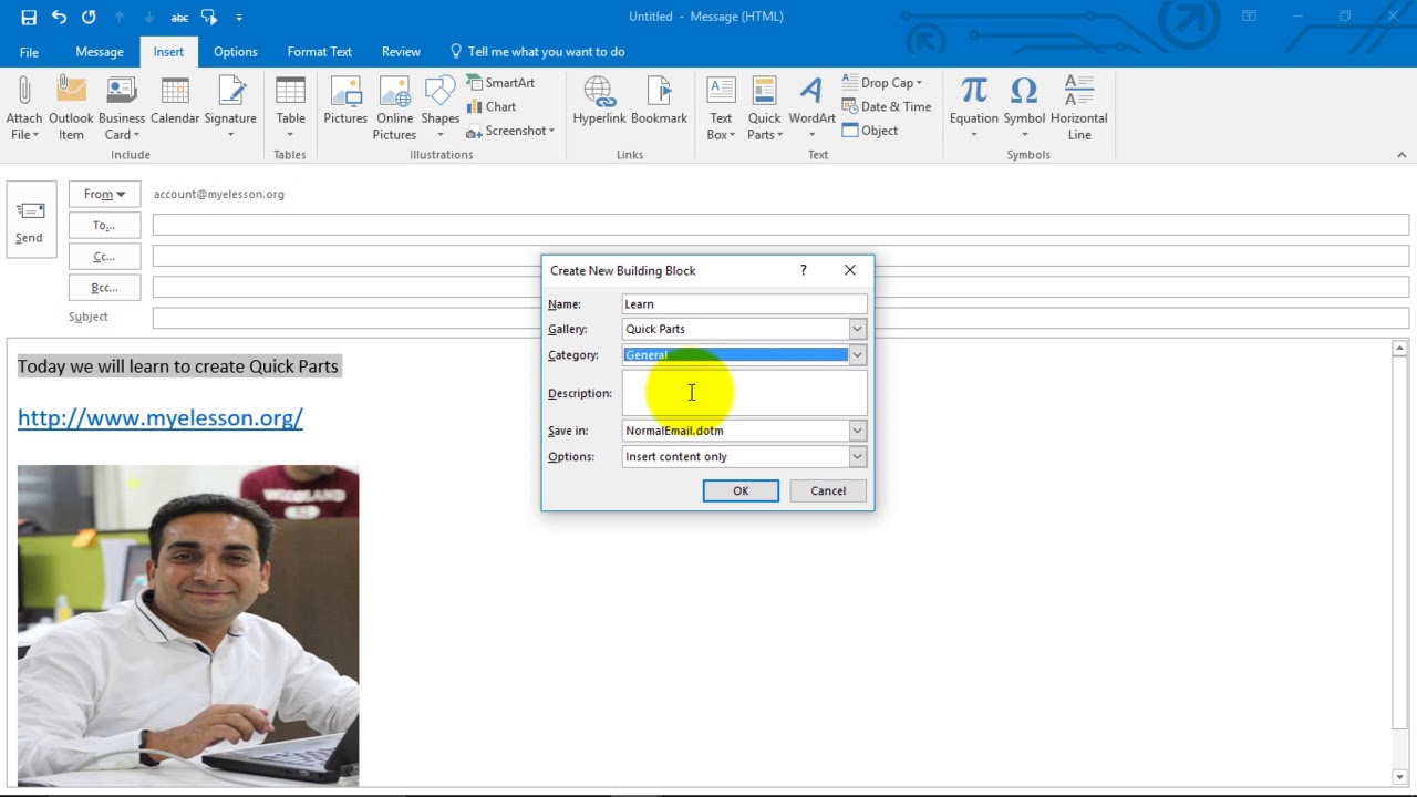 How to Reuse text by creating Quick Parts in outlook