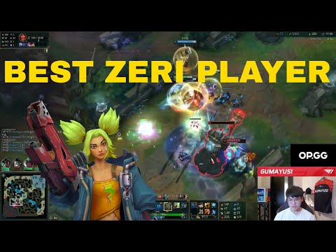 T1 Gumayusi Zeri quadrakill with CRAZY movement (Korean SoloQ)