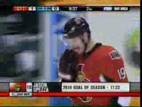 Spezza's goal 1/2 vs Sharks - Mar 5/08