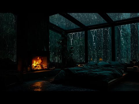 🌧️ Light Rain & Crackling Fireplace 🔥 Cozy Bedroom Ambience and Forest Rain