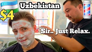 💈$4 Silk Road Barber Traditional Straight Razor Shave (Unintentional ASMR) Khiva, Uzbekistan 🇺🇿