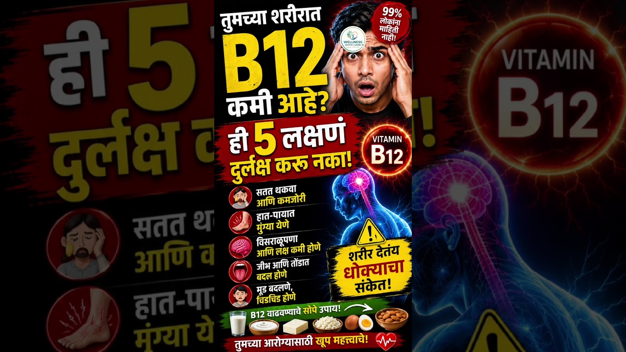 😱 B12 कमीपणाची 5 धक्कादायक लक्षणं #viral #trending  #b12deficiency #shortvideo #facts #shortvideo