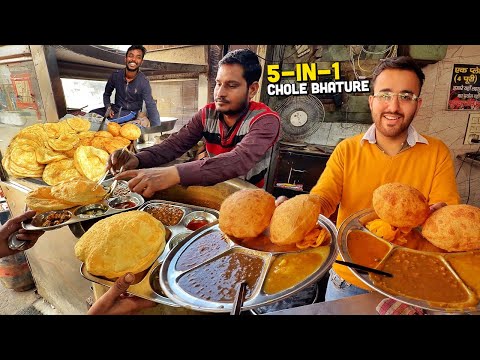 NEXT LEVEL Indian Street Food 🇮🇳 Pancham Breakfast Thali, 5-In-1 Chole Bhature, Dal Makhani Naan