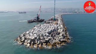 AMAZING ISRAEL BREAKWATER CONSRUCTION PROCESSING, BREAKWATER BUILDING FOR HARBOR PROTECTION