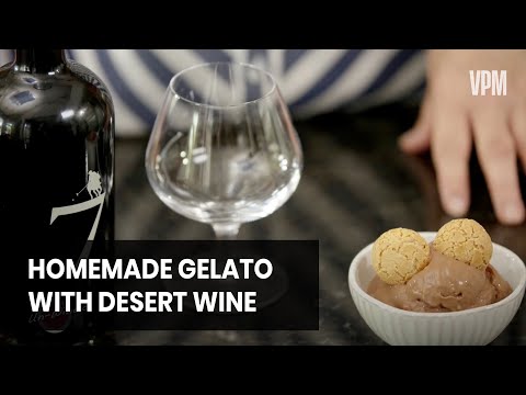 Homemade Chocolate Cherry Macadamia Nut Gelato Paired With Port-Style Dessert Wine