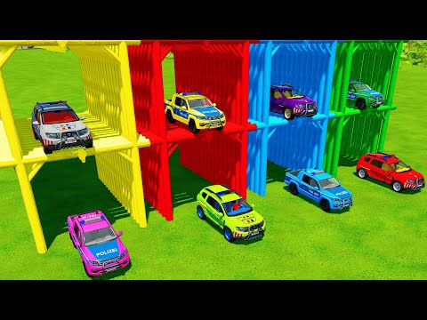 GARAGE OF COLORS ! TRANSPORTING VOLKSWAGEN & DACIA POLICE CARS WITH COLORED TRUCKS ! FS22