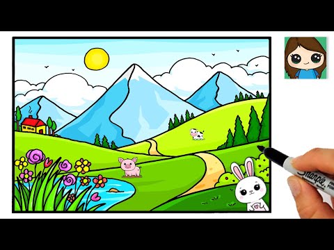 How to Draw a Simple Mountain Landscape Scenery Easy 🏞 Nature Art