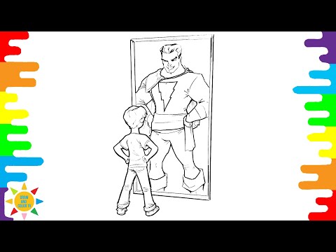 SHAZAM Coloring Page |  Little Shazam Looking In The Mirror Coloring | Alex Skrindo - Jumbo