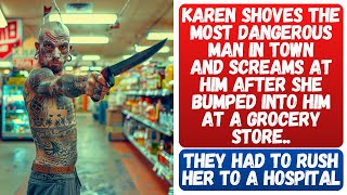 Karen Picks The Most Dangerous Man In Town To Shove & Scream At After She Bumped Into Him.. ENDS BAD