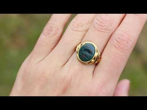 1856 Victorian 15k Gold Bloodstone Boar Intaglio Ring