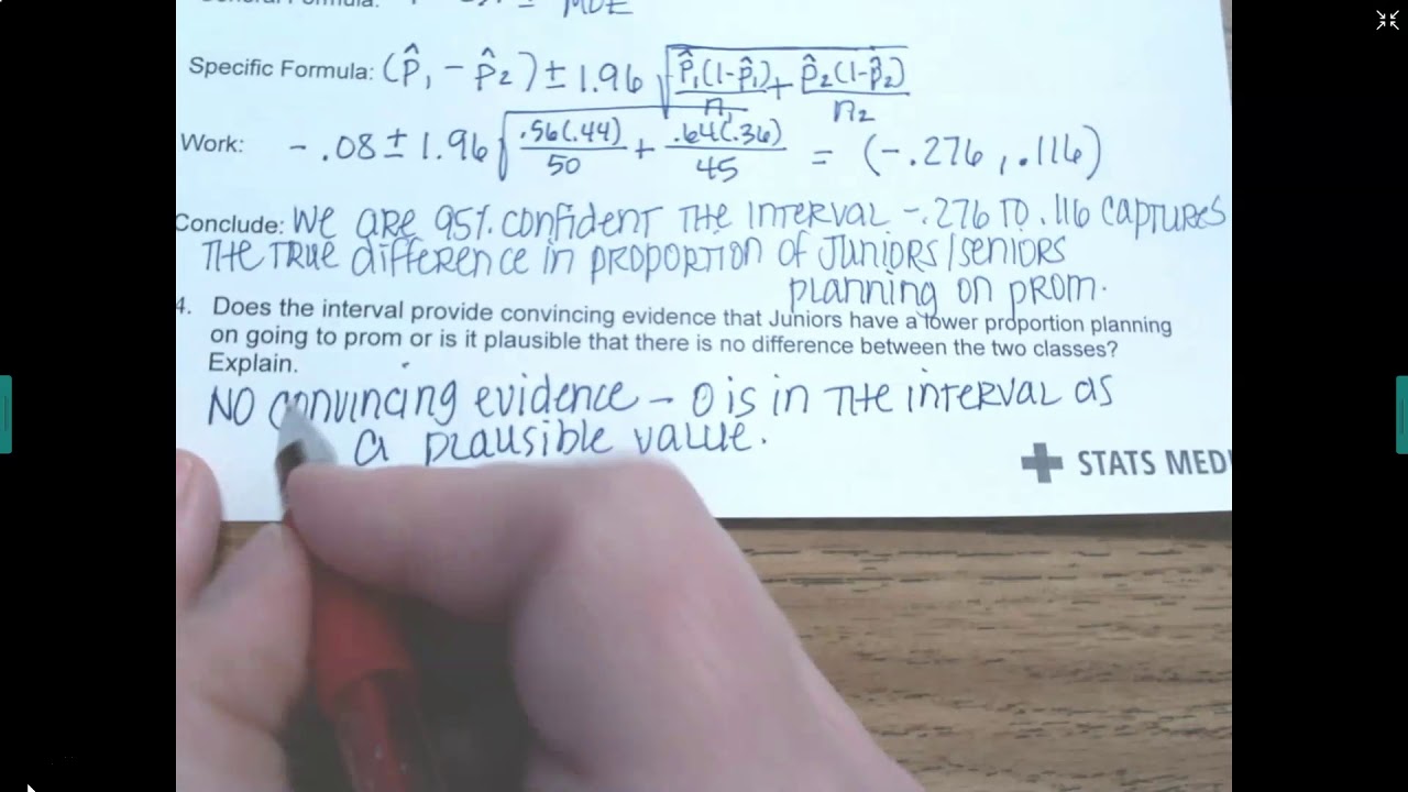 Constructing Confidence Interval P1-P2 Notes