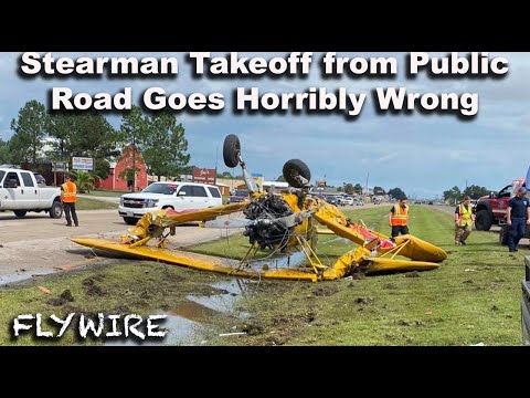Stearman Takeoff from a Public Road goes Horribly Wrong