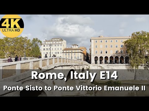 Caminhada 4K HD - Roma Itália - Ponte Sisto até Ponte Vittorio Emanuele II E14 (ASMR)