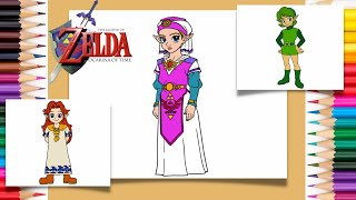 Coloring Princess Zelda, Malon and Saria - Zelda Coloring Pages | Labolina Coloring TV