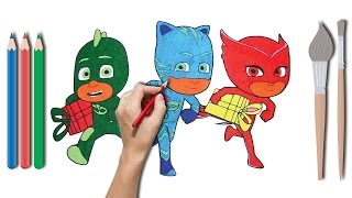 How To Draw and Colors Pj Masks Gekko Catboy and Owlette Finger Family Nursery Rhymes