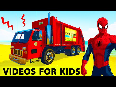 Funny Garbage Truck and SPIDERMAN Cartoon Cars for Kids with Children's Nursery Rhymes Song Video