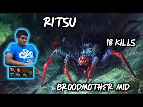 Ritsu How to play Broodmother mid 18 kills NA Pro top 100 dota 7.28b fullgameplay