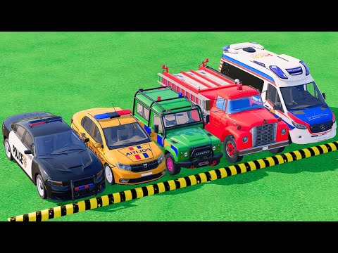 TRANSPORTING POLICE CARS, FIRE DEPARTMENT, AMBULANCE WITH MAN TRUCKS, DACIA, MERCEDES ! FS22
