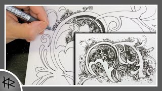 INK DRAWING start with stencils - Spontaneous Jumble Doodle Fun!  - zentangle inspired abstract - 12