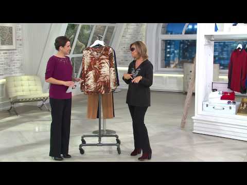 Susan Graver Artisan Printed Feather Weave V-neck Top w/ Embellishment with Dan Wheeler