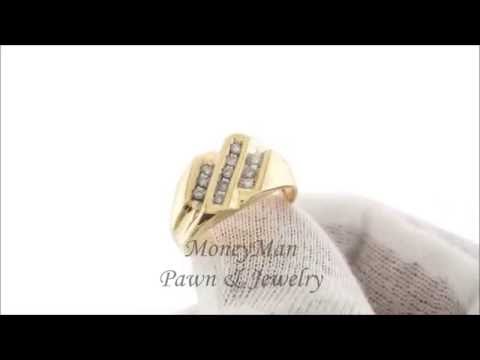 MoneyMan Pawn Jewelry - Men's Solid 10k Yellow Gold Genuine 0.22ct Diamond Three Row Band Ring