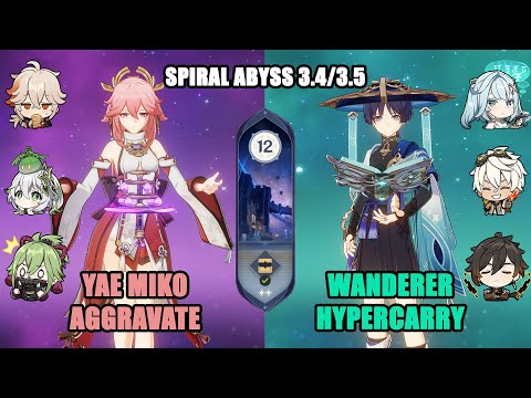 C0 Yae Miko Aggravate and C1 Wanderer Hypercarry | Genshin Impact Abyss 3.4/3.5 - Floor 12 9 Stars