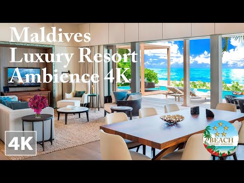 4K Luxury Beach Resort ASMR In Maldives , Birds Singing , Ocean Wave Sounds,For Relaxation,St Regis