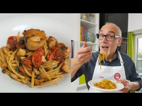 LINGUINE con CAPESANTE Pomodorini e Capperi - Ricetta facile e Veloce