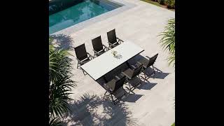 KETTLER Garten-Essgruppe mit 6 Klappstühlen, schwarz/grau/anthrazit, Aluminium/Steinimitat/Textilene, 200/260 x 100 cm, 6 Klappstühle